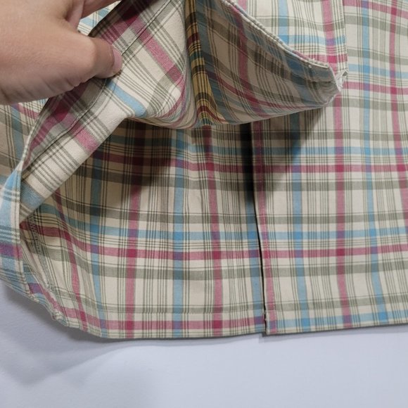 🥑2/$100🥑Vintage %100 Cotton Tan Blue Pink Plaid Y2K/ 90s Wrap Skirt - Picture 6 of 16